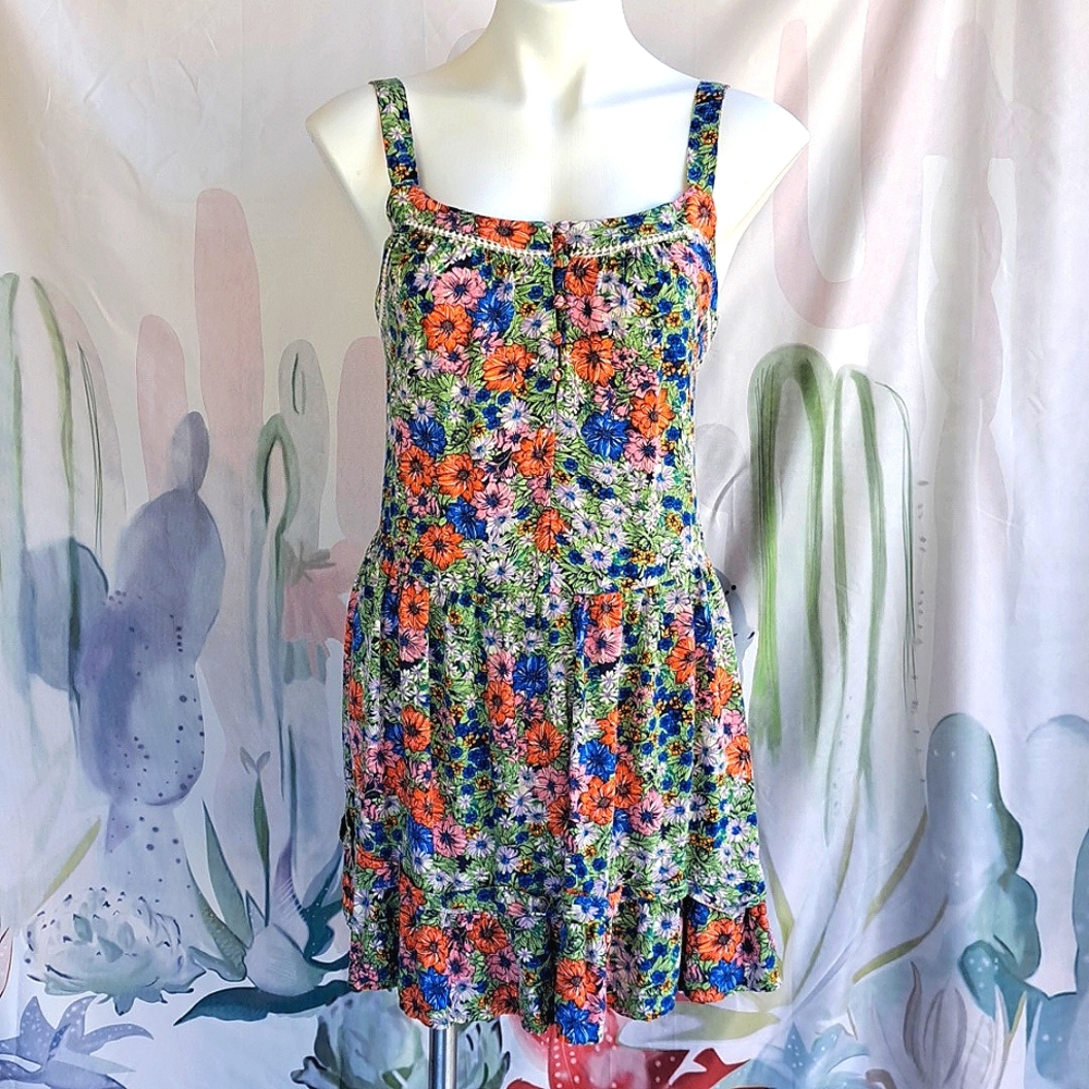 Wild Fable Juniors Floral Multicolor Ruffle Sleeveless Boho Casual Dress Size S